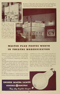 1936 Ad GE Edison Mazda Lamps Ridge Theater Cleveland - ORIGINAL MOVIE