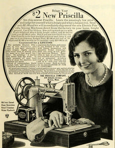 1928 Ad Priscilla Co Boston Massachusetts Portable Electric Sewing Machine MPR1