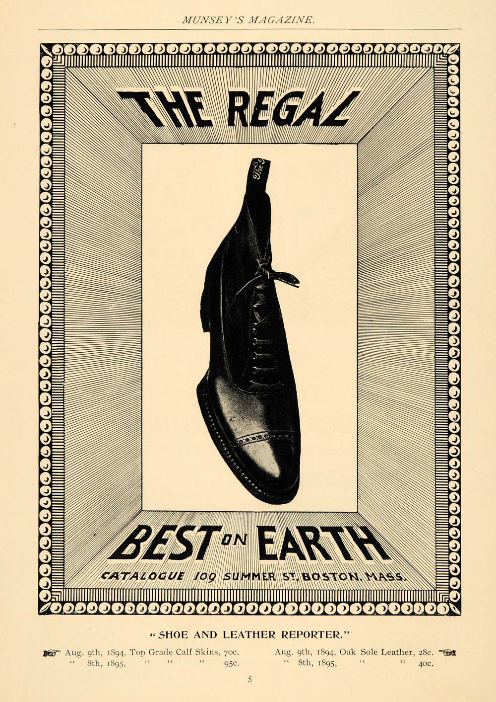 1895 Ad Regal Shoe Leather Reporter Calf Skin Oak Sole - ORIGINAL