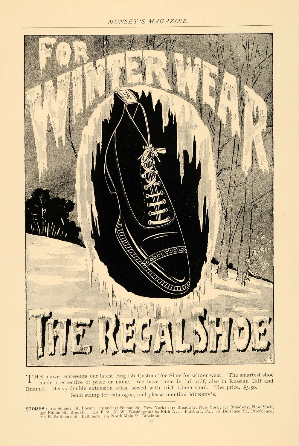 1895 Ad Winter Wear Regal Shoes Russian Calf Enamel - ORIGINAL