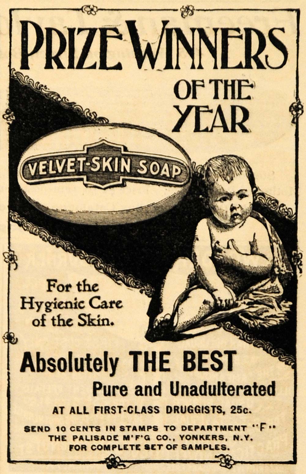 1895 Ad Prize Winner Unadulterated Velvet Skin Soap - ORIGINAL ADVERTISING MUN1