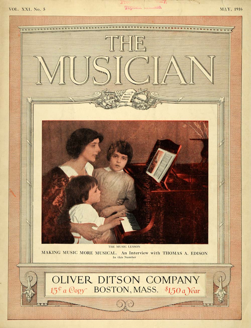 1916 Cover Musician Family Piano Lesson Thomas Edison - ORIGINAL MUS1