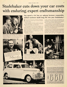 1939 Ad Studebaker Car Cost Champion Frank Balkin Hoot - ORIGINAL MX4