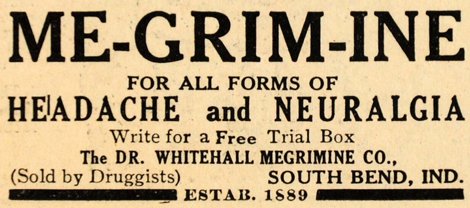 1911 Ad Dr Whitehall Megrimine Co Headache Medicine - ORIGINAL ADVERTISING MX5