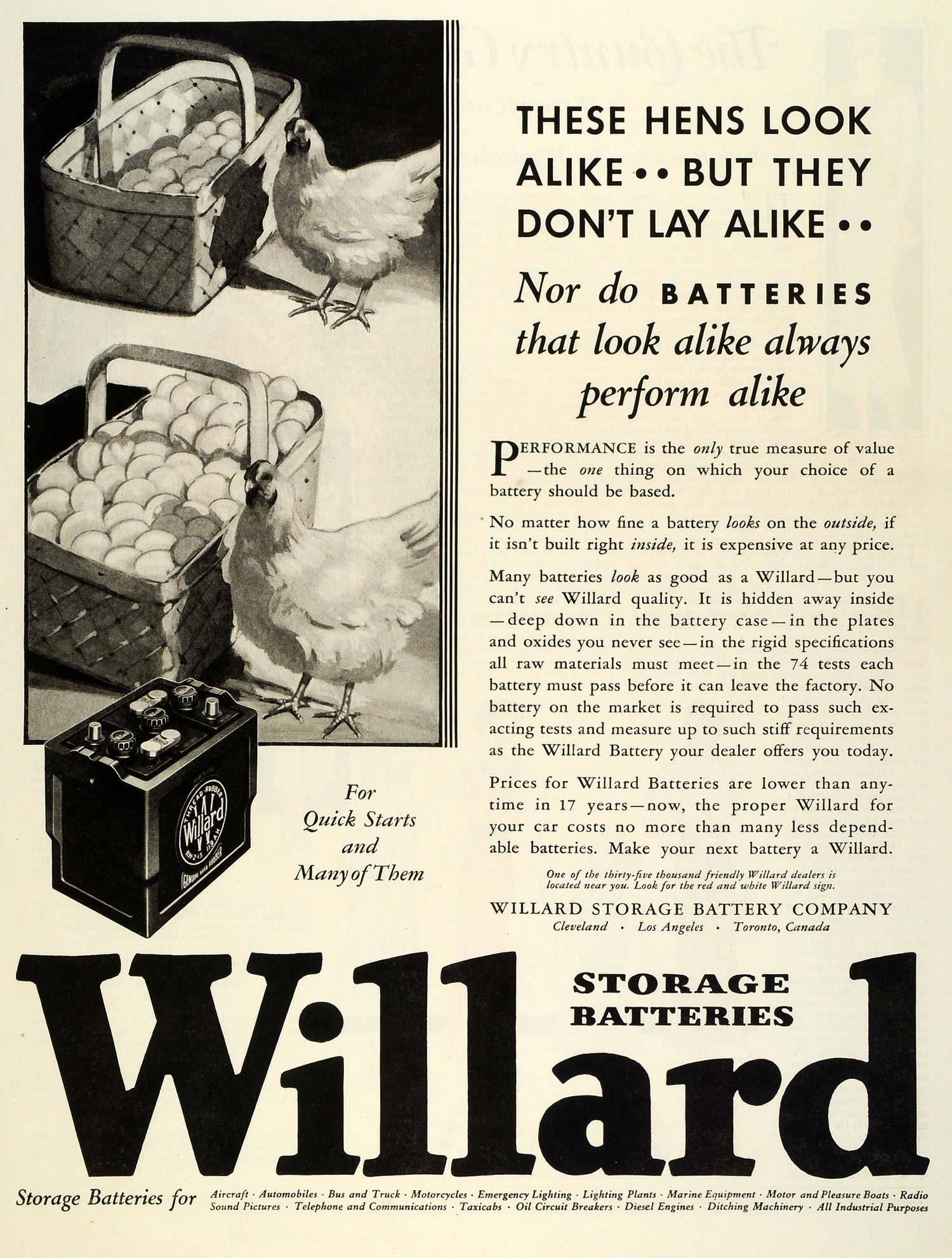 1933 Ad Willard Storage Batteries Egg Laying Hens Chickens Automotive MX7