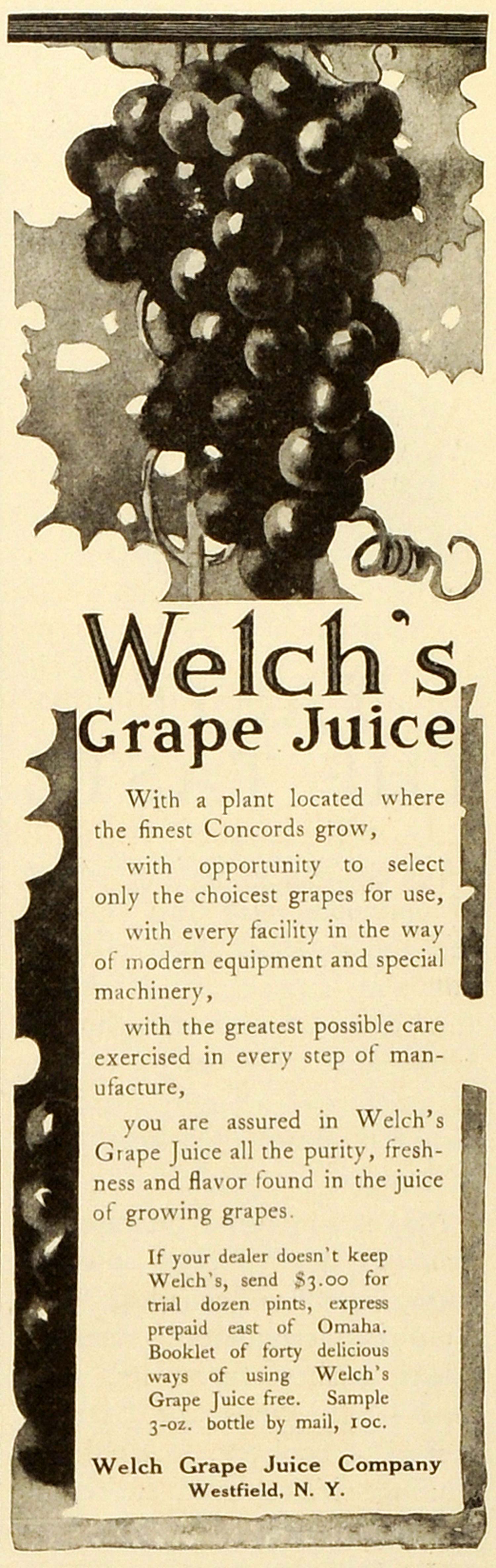 1909 Ad Welchs Concord Grape Fruit Juice Health Drink Westfield New York MX7