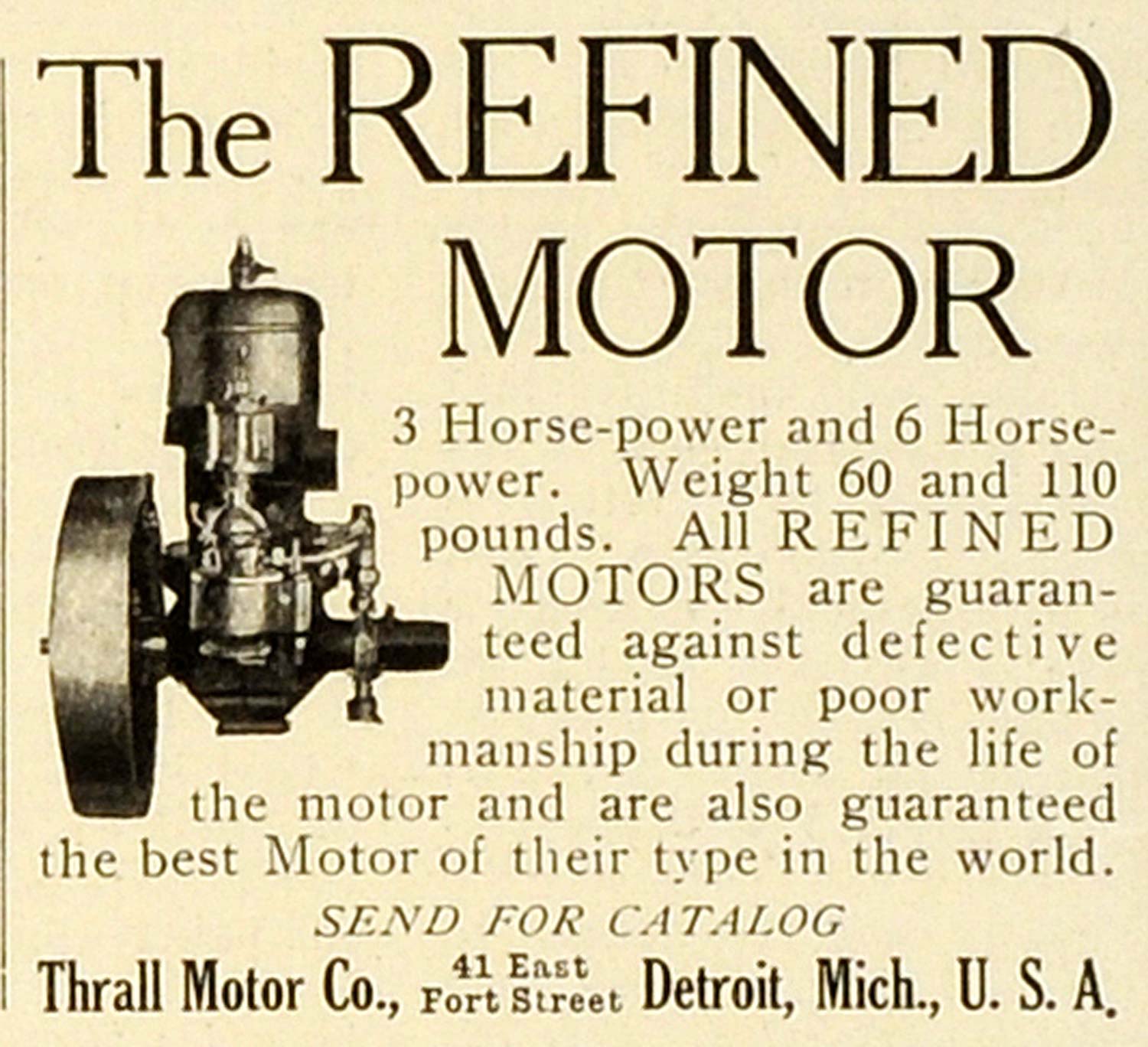 1909 Ad Thrall Refined Motor Horsepower Specifications Detroit Michigan MX7