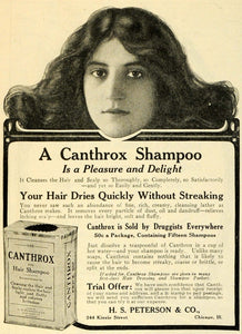 1910 Ad H. S. Peterson Canthrox Hair Shampoo Box Dandruff Scalp Health MX7