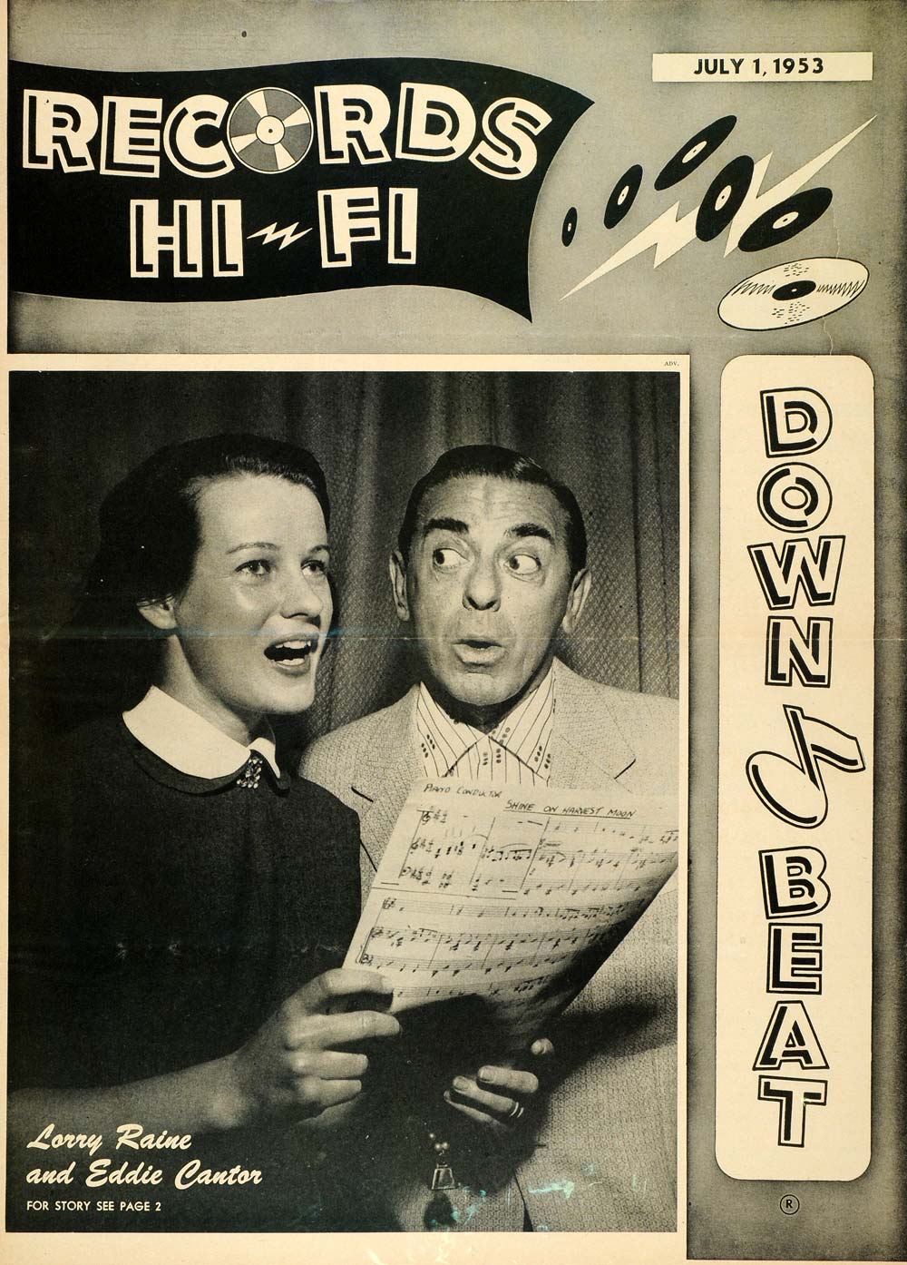 1953 Cover Down Beat Eddie Cantor Lorry Raine Duet Sing - ORIGINAL MZ1