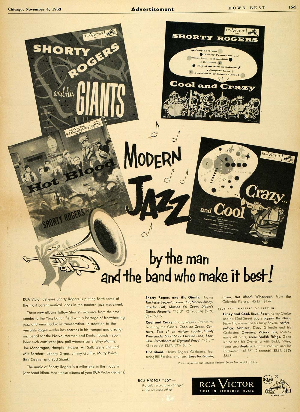 1953 Ad Victor Shorty Rogers Giants Cool Crazy Records - ORIGINAL MZ1