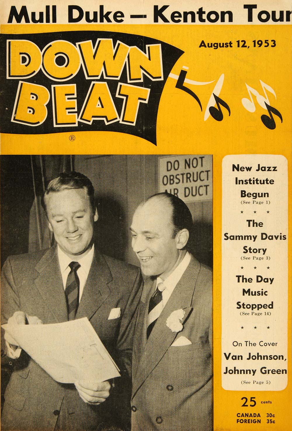 1953 Cover Down Beat Van Johnson Johnny Green Composer - ORIGINAL MZ1