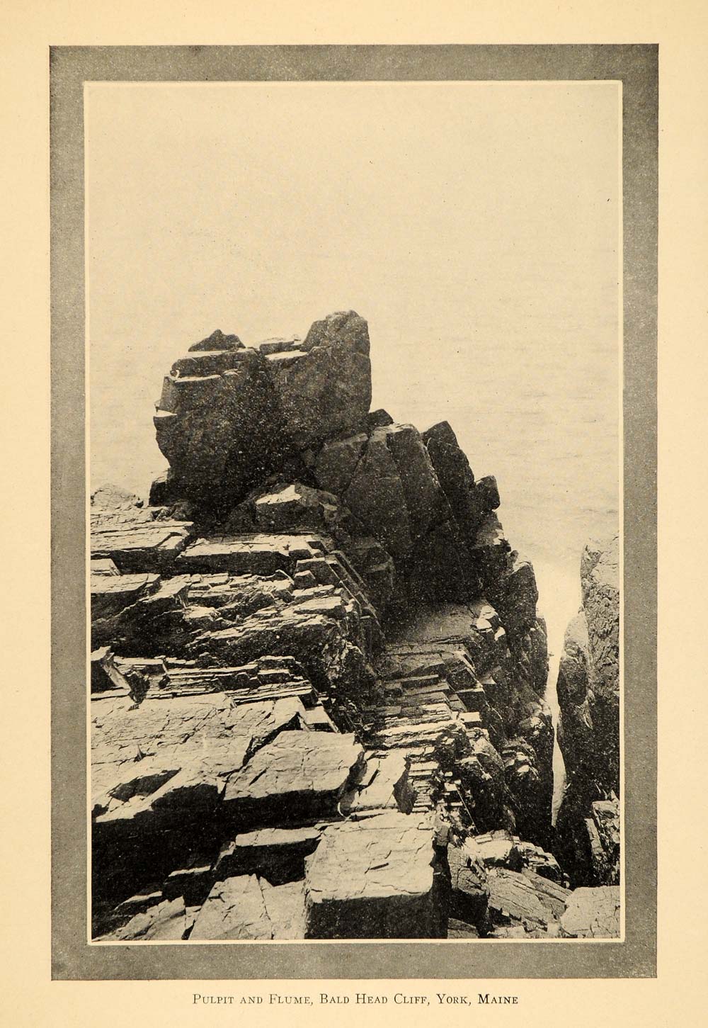 1911 Print Pulpit Flume Bald Head Cliff York Maine - ORIGINAL HISTORIC NEM1