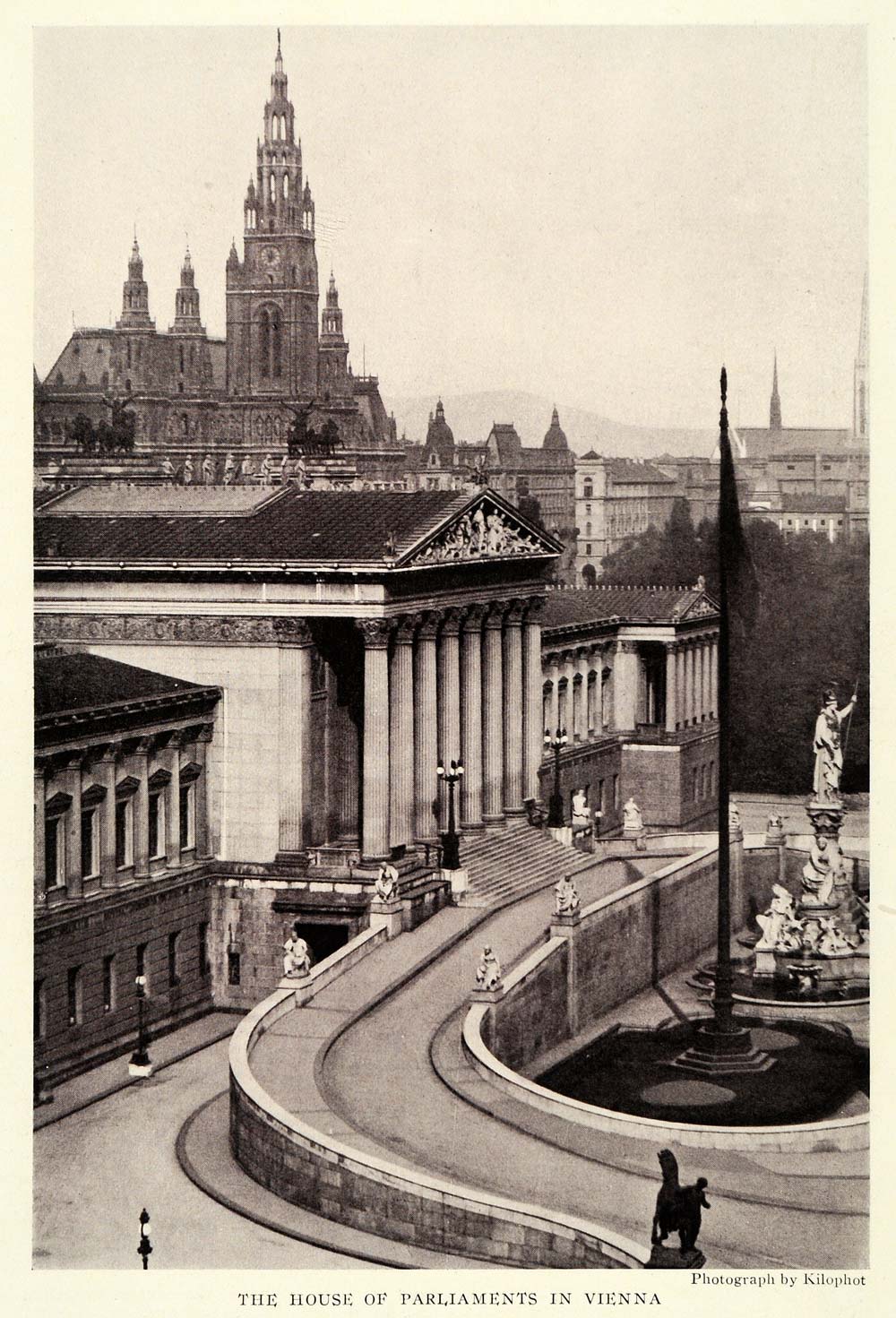 1923 Print Vienna Austrian Parliament Building Reichsratsgebaude Athena NGM1