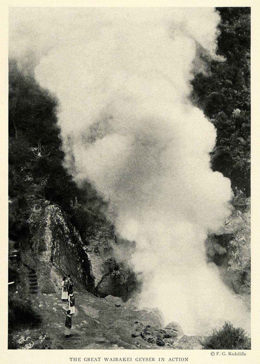 1925 Print Wairakei Geyser Radcliffe Landscape New Zealand Steam Vapor NGM1