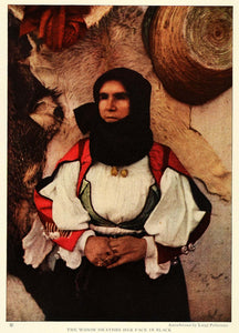 1926 Print Italy Nuoro Sardinia City Peasant Woman Costume Veil Animal Skin NGM2