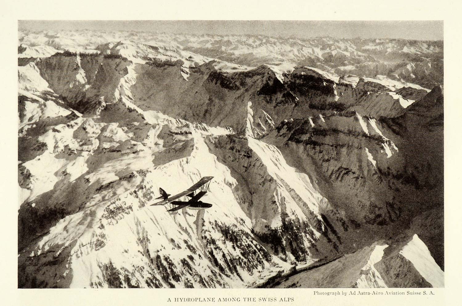 1922 Print Antique Hydroplane Swiss Alps Karpfstock Hausstock Richetli Pass NGM2