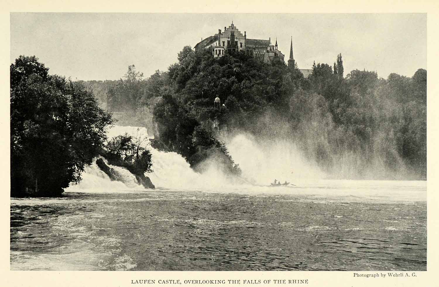 1925 Print Laufen Castle Rhine River Waterfall Switzerland Landscape NGM2