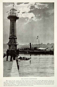 1919 Print Lake Geneva Lighthouse Architecture Switzerland Historical Image NGM5