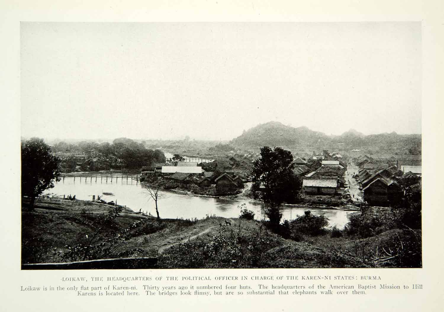 1922 Print Loikaw Karenni People Burma Myanmar Kayah Li Phu Village Huts NGM7