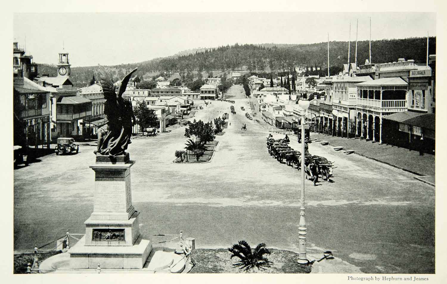 1931 Print Cityscape Grahamstown South Africa Statue Mountain Ox Cattle NGM7