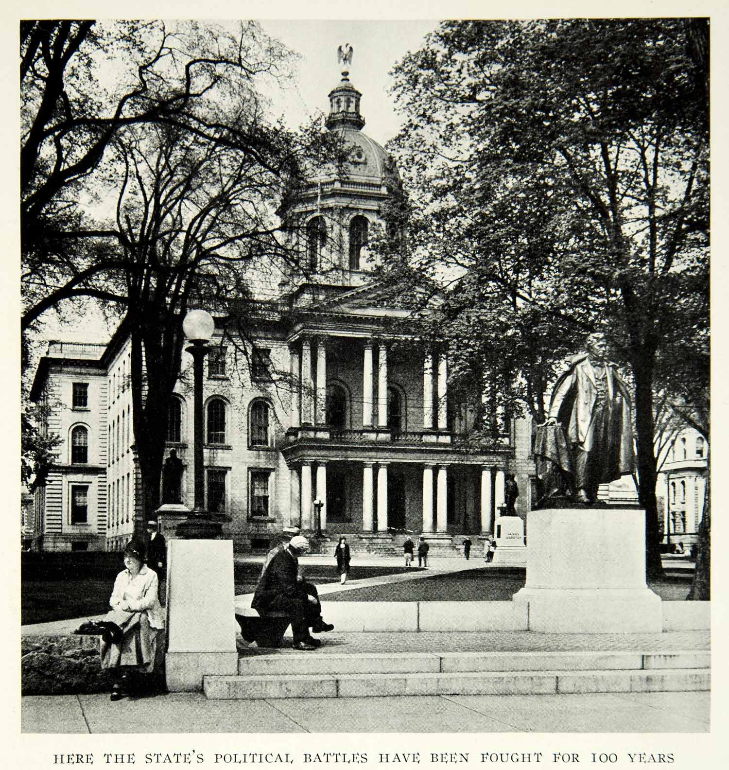 1931 Print Statehouse Concord New Hampshire Government Building Statue NGM8