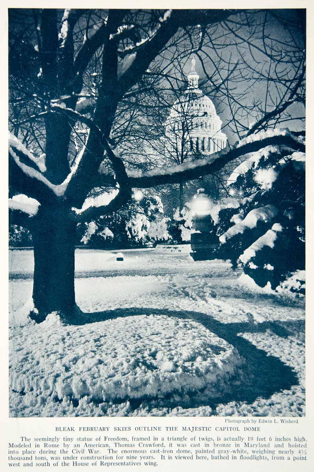 1935 Print February Snow Winter Nation Capital Dome Statue Washington DC NGMA5