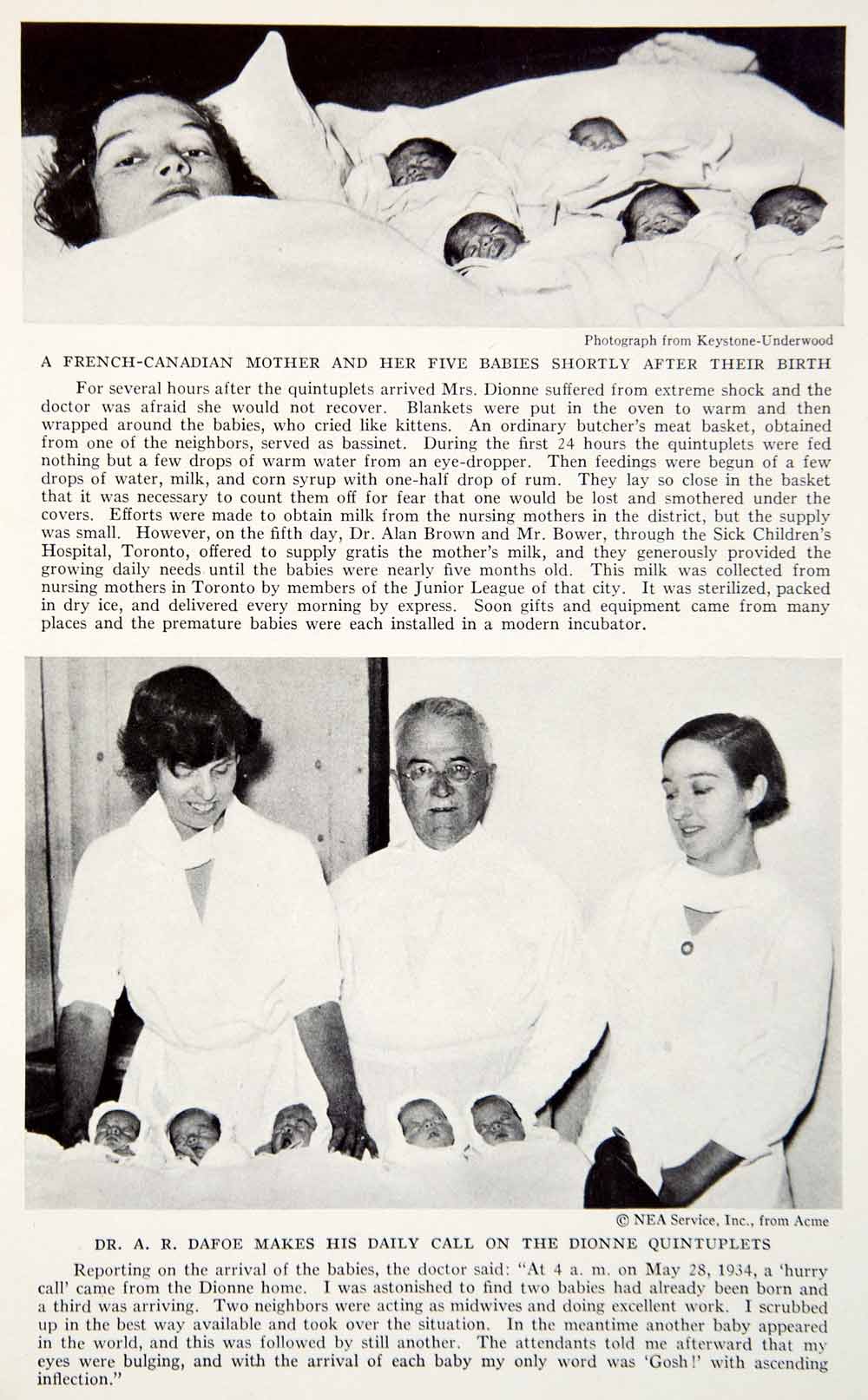 1935 Print Dionne Quintuplets Babies Dr. A. R. Dafoe Nurses Midwives Baby NGMA5