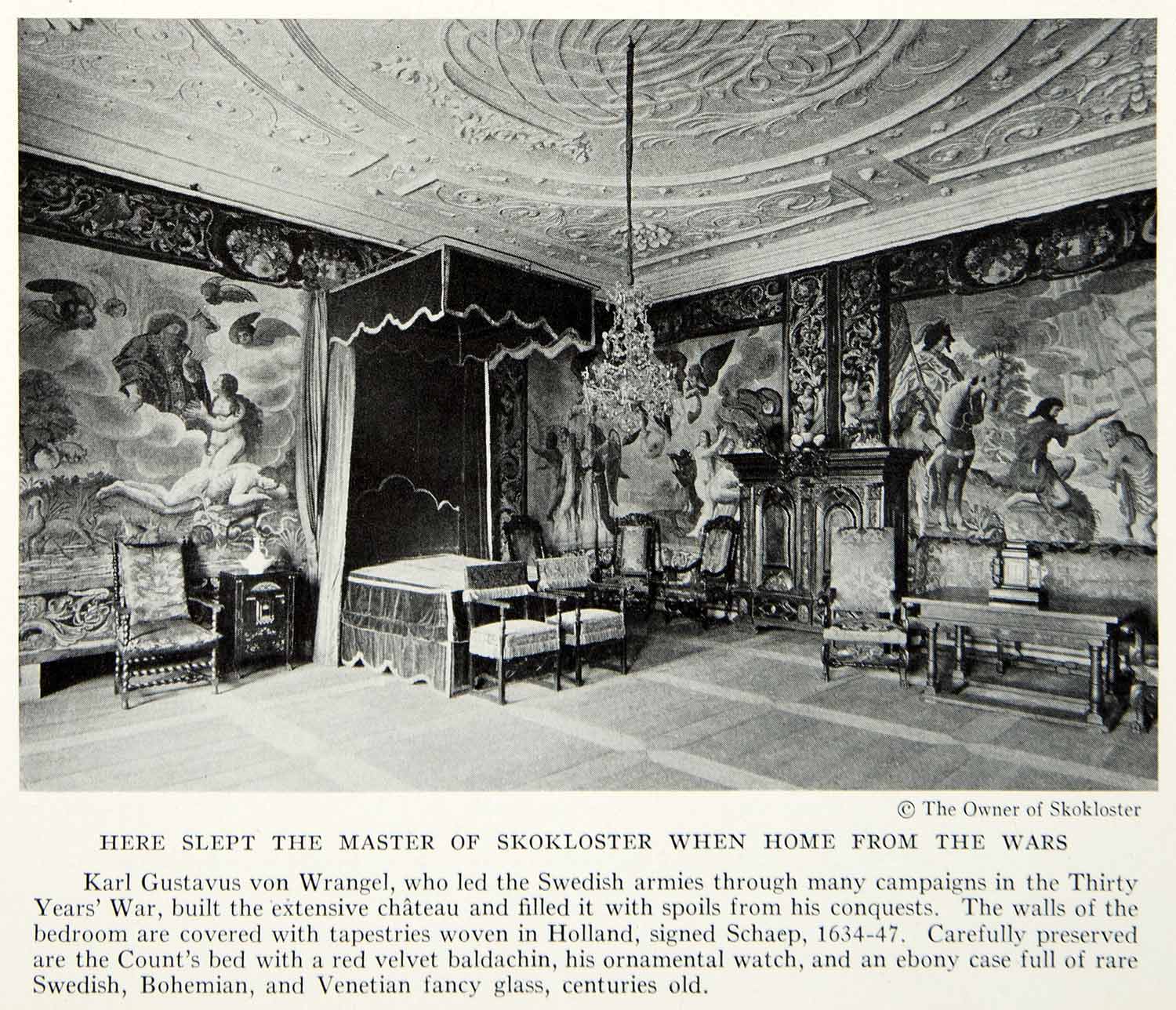 1934 Print Skokloster Castle Master Bedroom Sweden Interior Historical NGMA6