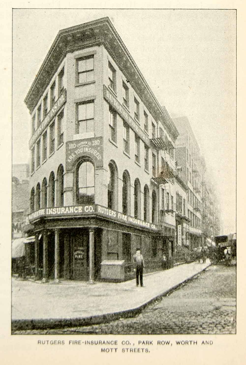 1893 Print Rutger's Fire Insurance Co. Building Chatham Square NYC Historic NY2A
