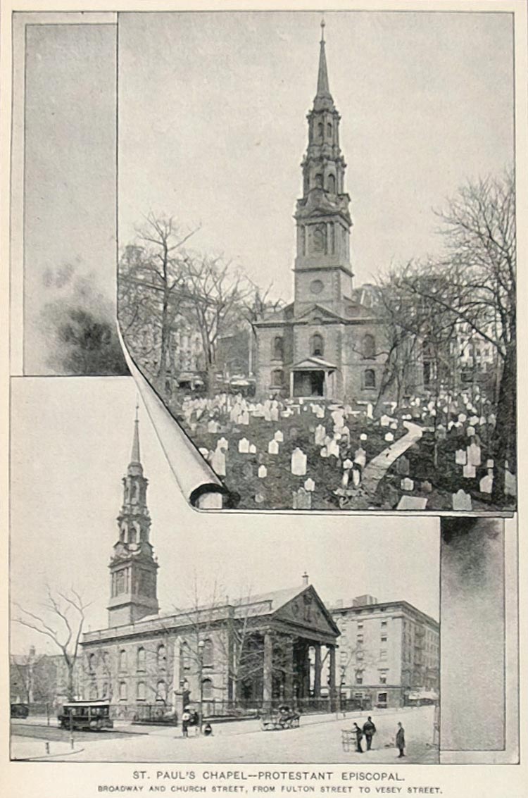 1893 Print St. Paul's Chapel Protestant Episcopal NYC ORIGINAL HISTORIC NY2