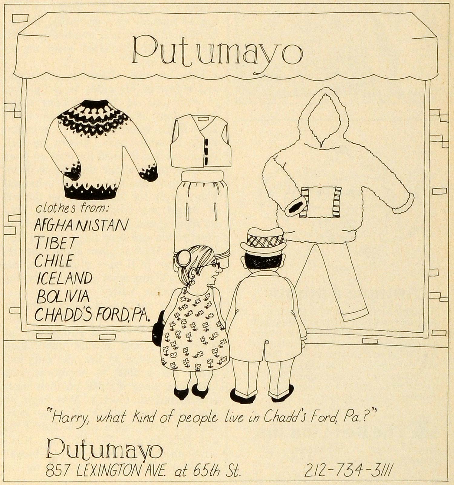 1979 Ad Putumayo Ethnic Clothing Store 857 Lexington Ave 65th St. New York NYM1