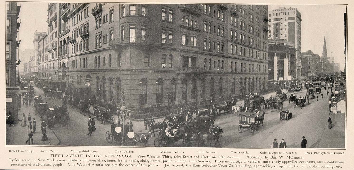1903 New York City Print Fifth Avenue Busy Afternoon - ORIGINAL HISTORIC NY