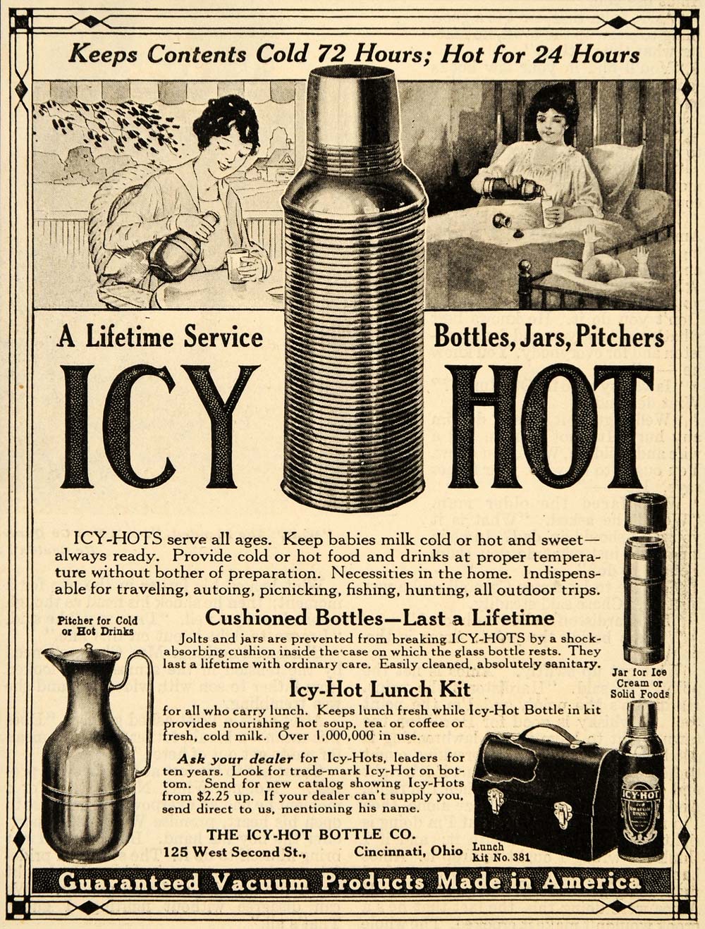 1919 Ad Icy Hot Lunch Kit Cushioned Bottles Jar Bottle - ORIGINAL OD1