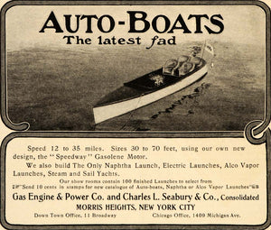 1904 Ad Auto Boats Gas Engine Power Company Seabury - ORIGINAL ADVERTISING OD1