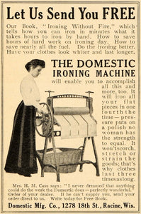 1909 Ad Domestic Ironing Machine Antique Clothes Iron - ORIGINAL ADVERTISING OD3