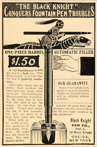 1904 Vintage Ad Black Knight Fountain Pen Oneida NY - ORIGINAL ADVERTISING