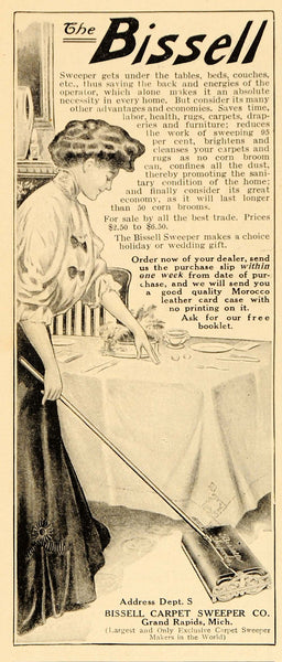 1908 Vintage Ad Bissell Carpet Sweeper Cleaning House