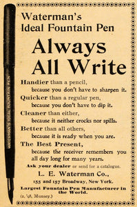 1898 Vintage Ad Waterman's Ideal Fountain Pen Antique - ORIGINAL OLD4A