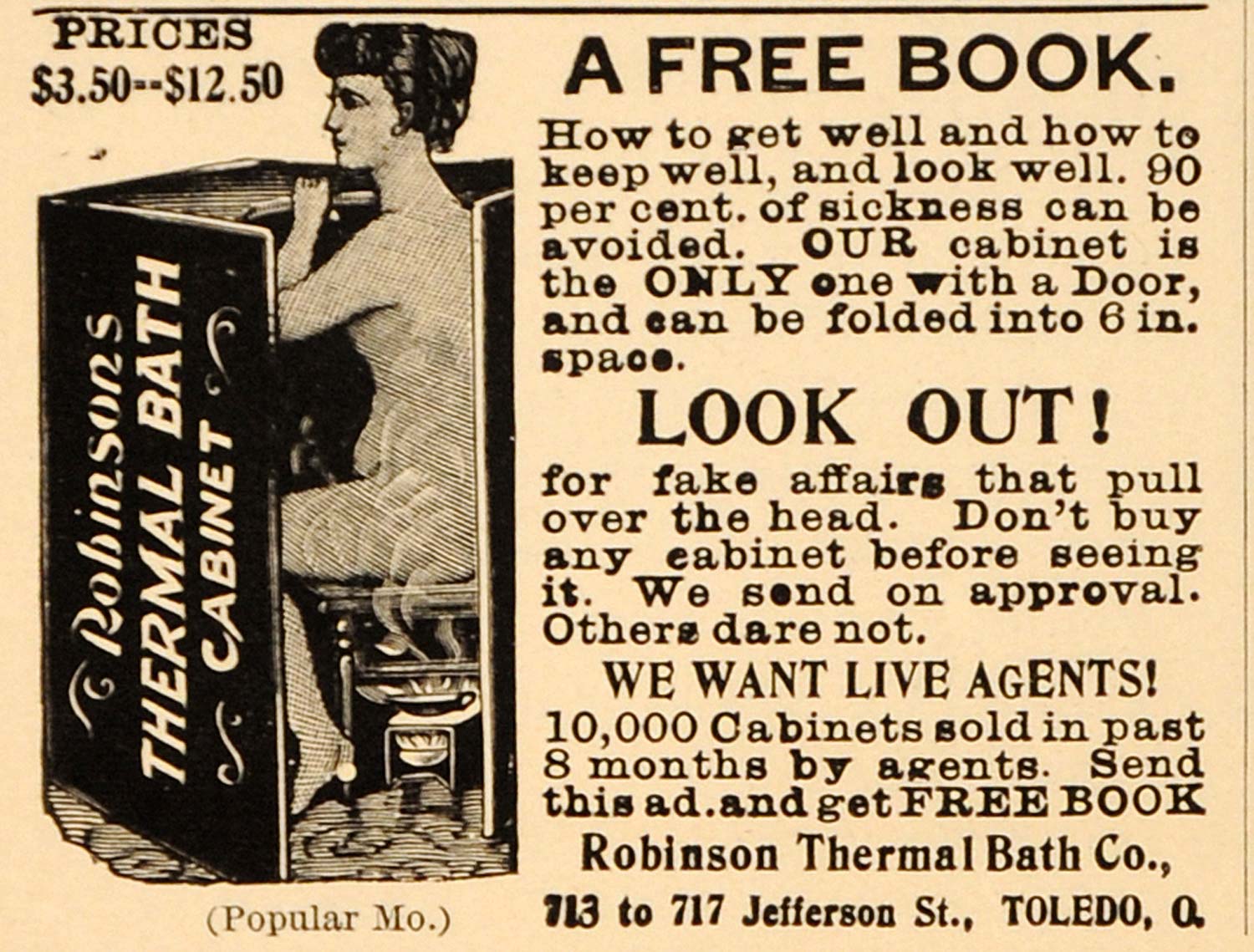 1898 Vintage Ad Robinson Thermal Steam Bath Cabinet - ORIGINAL ADVERTISING OLD4A