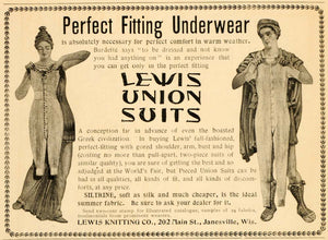 1898 Vintage Ad Lewis Union Suit Siltrine Janesville WI - ORIGINAL OLD5