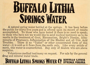 1909 Ad Buffalo Lithia Springs Water Mineral Virginia - ORIGINAL OLD8