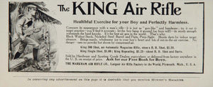1907 Ad Vintage King Air Rifle Gun Markham Boy BB Shot - ORIGINAL OLD