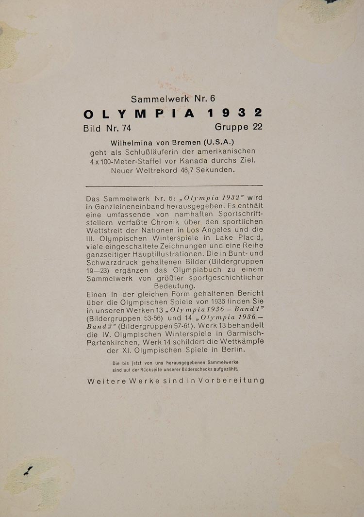 1932 Summer Olympics Wilhelmina von Bremen Relay Print - ORIGINAL