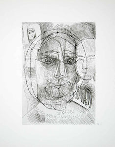 1970 Heliogravure Picasso Art Portrait Faces Nude Female Etching Dry Point P347B