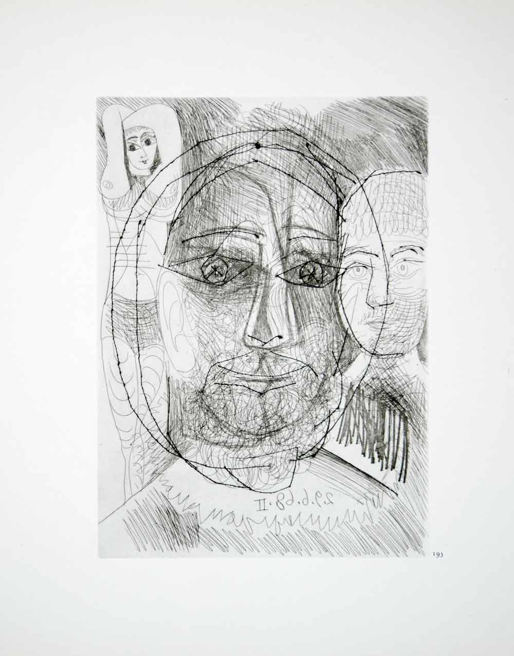 1970 Heliogravure Picasso Art Portrait Faces Nude Female Etching Dry Point P347B