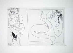 1970 Heliogravure Picasso Abstract Erotic Art Nudes Male Female Figures P347B