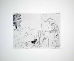 1970 Heliogravure Picasso Erotic Abstract Nude Male Female Figures Etching P347B