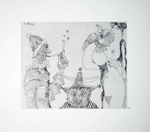 1970 Heliogravure Pablo Picasso Nude Female Bird Abstract Figures Etching P347B