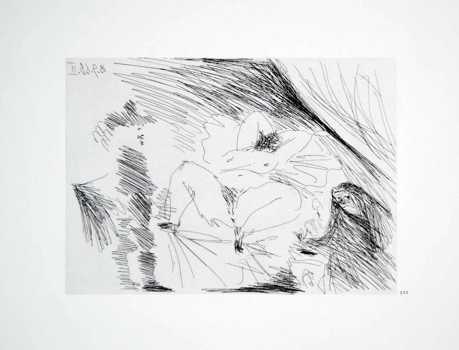 1970 Heliogravure Pablo Picasso Reclining Nude Female Erotic Art Abstract P347B