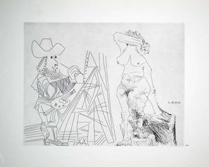 1970 Heliogravure Picasso Art Artist Nude Model Musketeer Painting Easel P347B